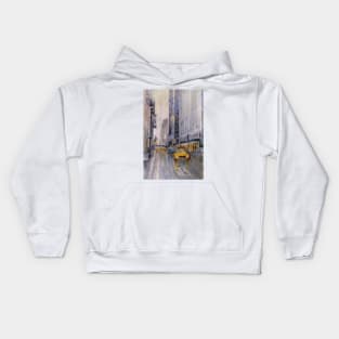 Hey Taxi - New York City Midtown Rain Watercolors Kids Hoodie